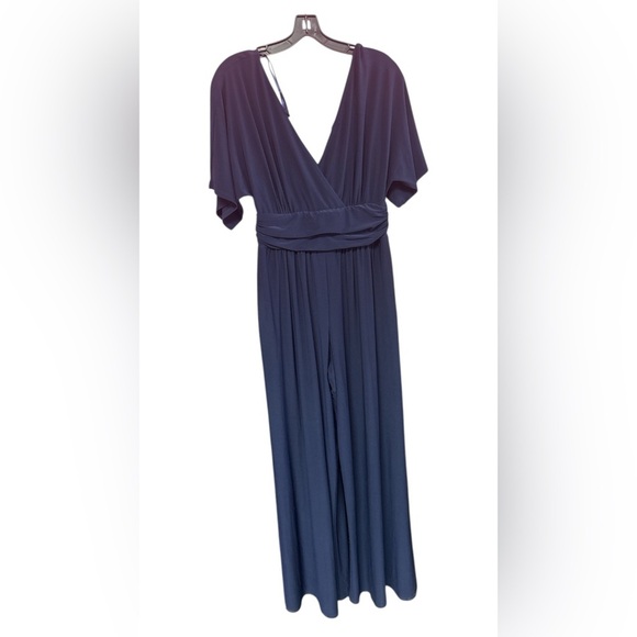 Eliza J Blue Plunge Dolman Sleeve Maxi Gown. PALAZO - Picture 2 of 6